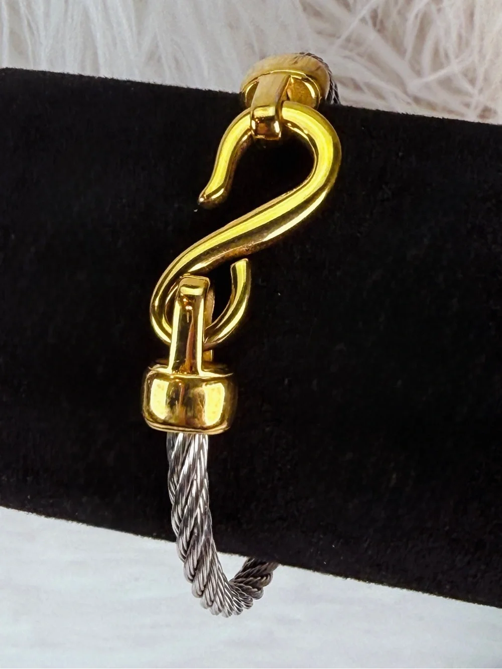 Goldtone and Silvertone Cable Hook Bangle Bracelet